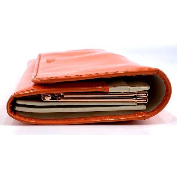 Ted Baker Wallet London Orange Patent Leather Crystal Kiss Lock Frenchie Lining - Picture 13 of 14